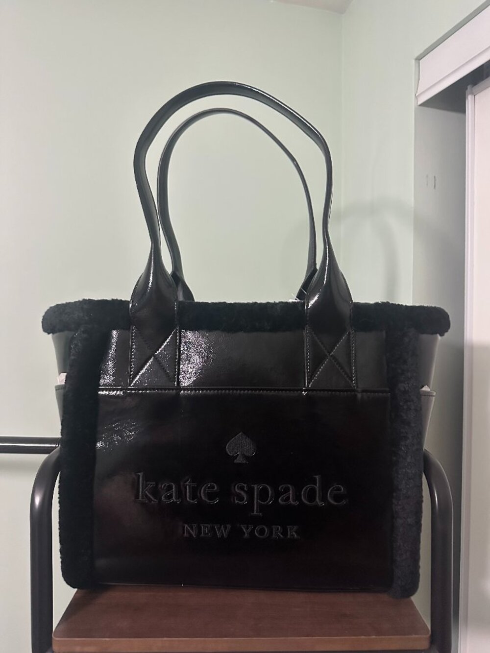Kate Spade Jett Shearling Trim Large Tote Bag